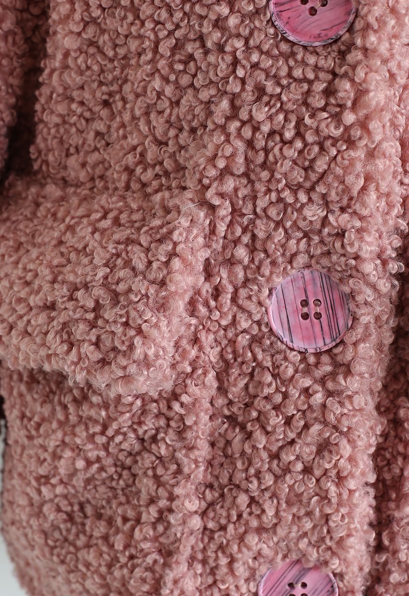 Buttoned Pocket Teddy Coat in Mauve