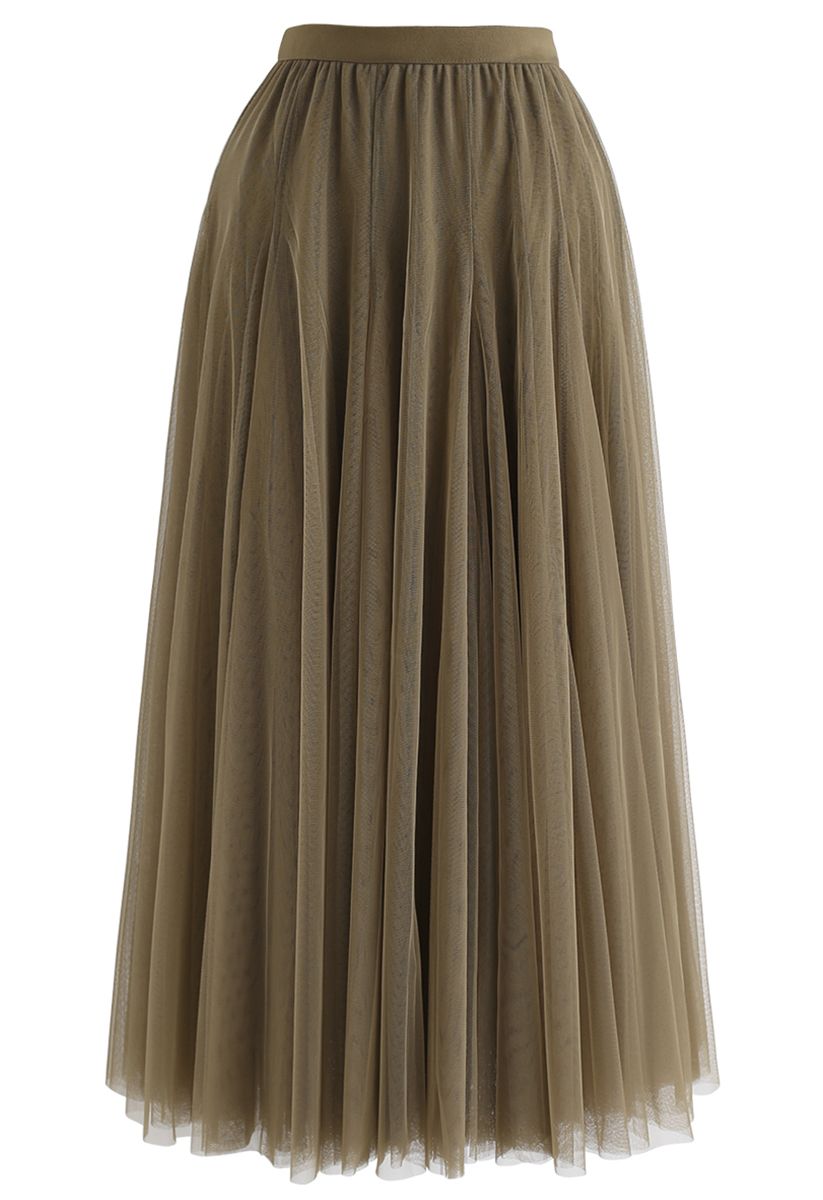 My Secret Weapon Tulle Maxi Skirt in Army Green