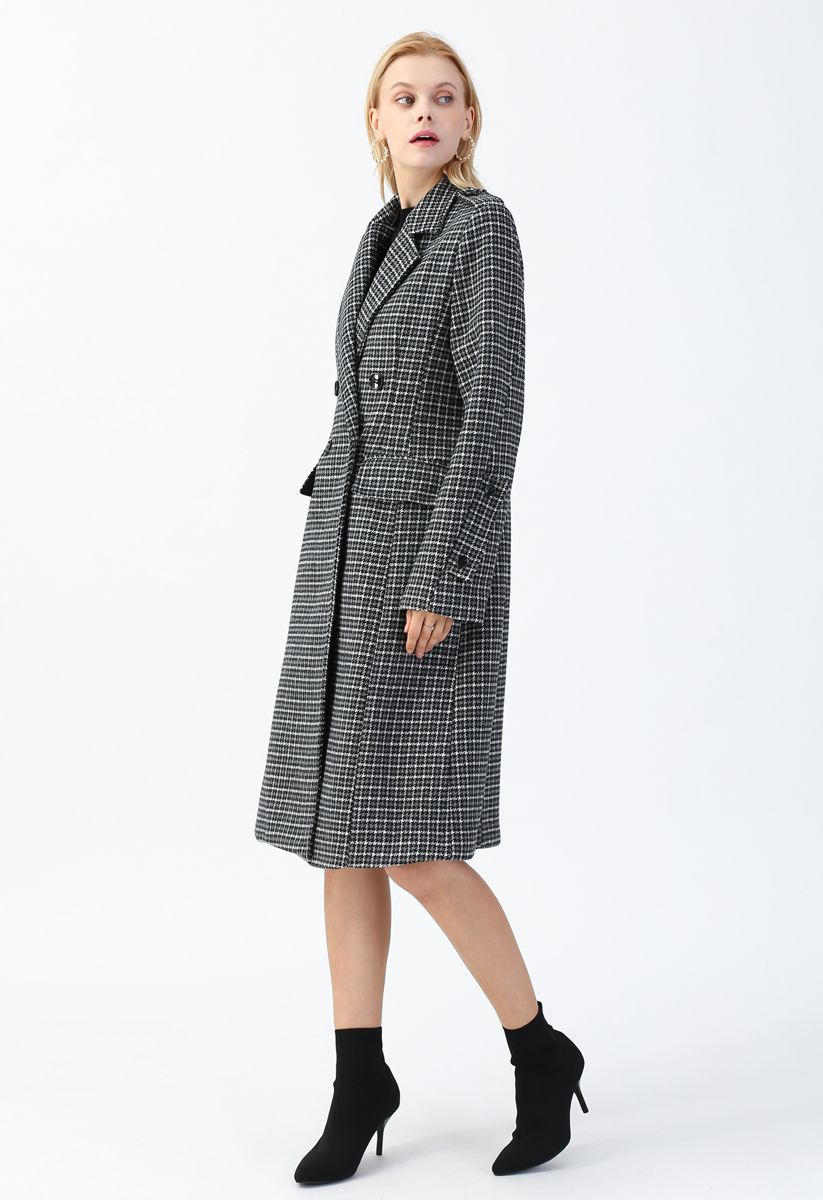 Houndstooth Double-Breasted Wool-Blend Longline Coat