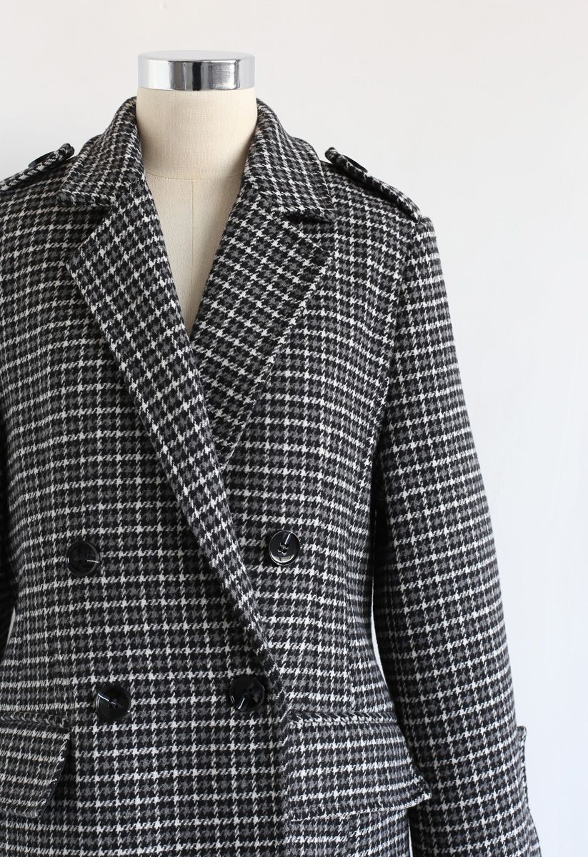 Houndstooth Double-Breasted Wool-Blend Longline Coat