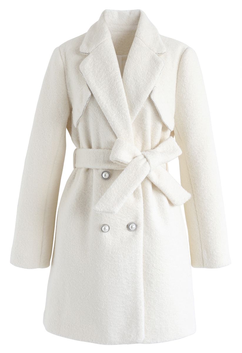 Crystal Edge Double-Breasted Wool-Blend Coat