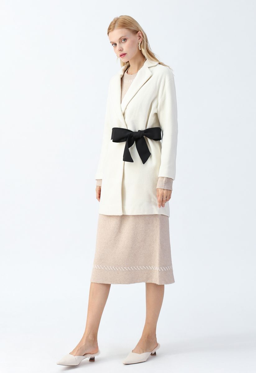 Bowknot Wool-Blended Blazer in Ivory