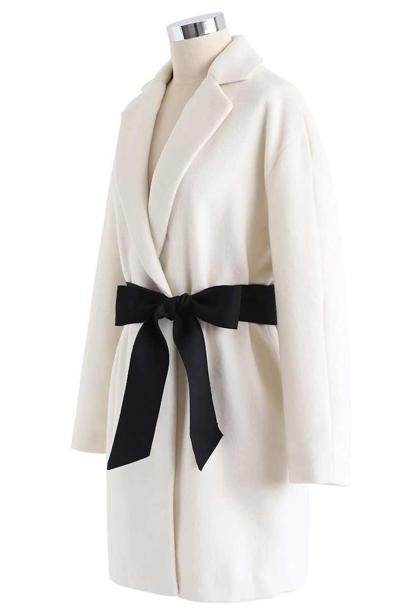 Bowknot Wool-Blended Blazer in Ivory