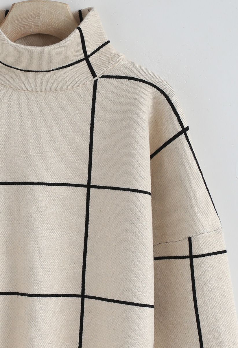 Grid Turtleneck Sweater