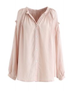 Button Down Embroidered Loose Shirt in Peach