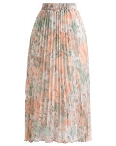 Encantadora falda de gasa plisada floral en coral