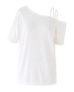 Cold-Shoulder Short-Sleeve Knit Top in White