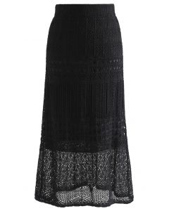 Versátil falda de punto calada en negro