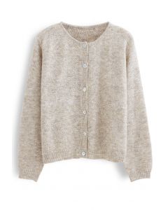 Button Placket Knit Cardigan in Sand