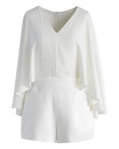 Show Your Charm White Playsuit with Cape Sleeves 