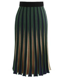 Radiating Stripes Knitted A-line Skirt in Green