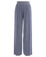 Contrasted High-Waisted Ribbed Pants in Dusty Blue
