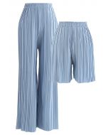 Full Pleated Two-Piece Shorts and Pants in Blue