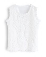 Lace Crochet Front Tank Top in White 