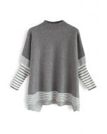 Lie in Grey Fields Striped Oversize Knit Cape Sweater